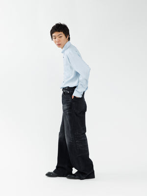 WIDE SEAM DENIM BAGGY PANTS .13【USED BLACK】