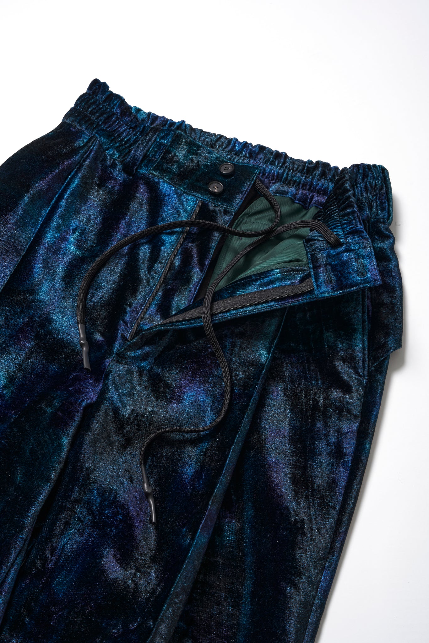 PRINT VELVET PINTUCK BAGGY EASY TROUSERS .12【LEBEN BLUE】