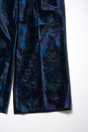 PRINT VELVET PINTUCK BAGGY EASY TROUSERS .12【LEBEN BLUE】