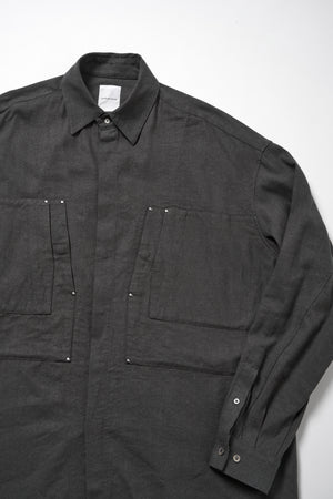 SILK LINEN OVERLAP POCKETS SHIRT .12【CHARCOAL】