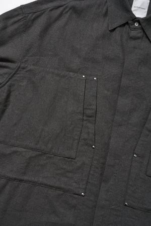 SILK LINEN OVERLAP POCKETS SHIRT .12【CHARCOAL】