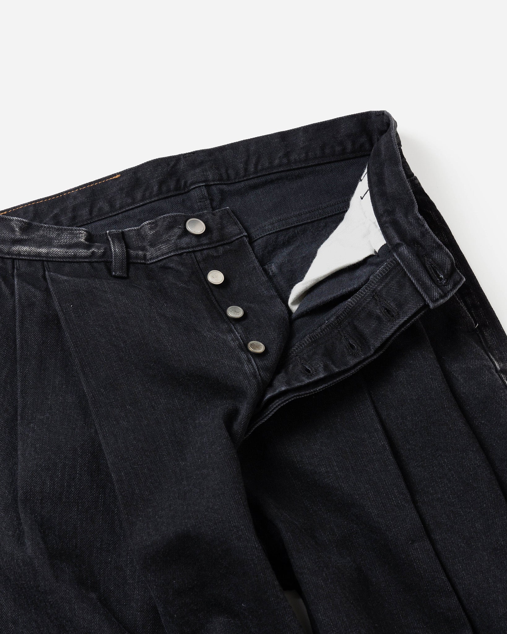 2TUCK WIDE DENIM PANTS -ENTASIS Mk-Ⅱ-.07【WASH BLACK】