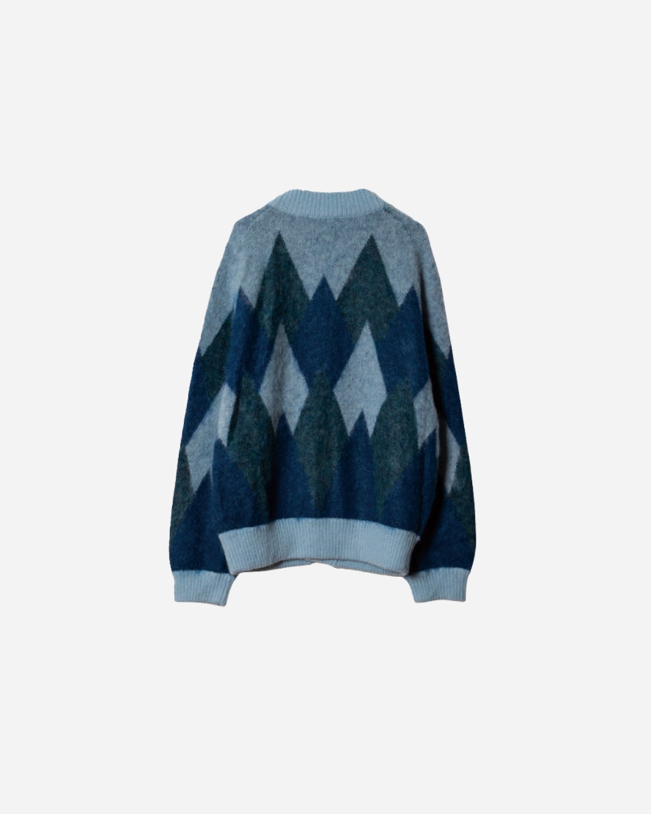 ARGYLE LOW SILHOUETTE MOHAIR CARDIGAN .07【BLUE】