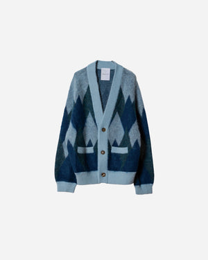 ARGYLE LOW SILHOUETTE MOHAIR CARDIGAN .07【BLUE】