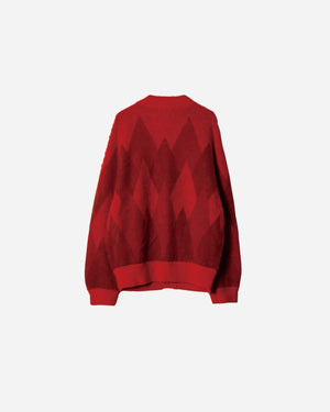 ARGYLE LOW SILHOUETTE MOHAIR CARDIGAN .07【RED】