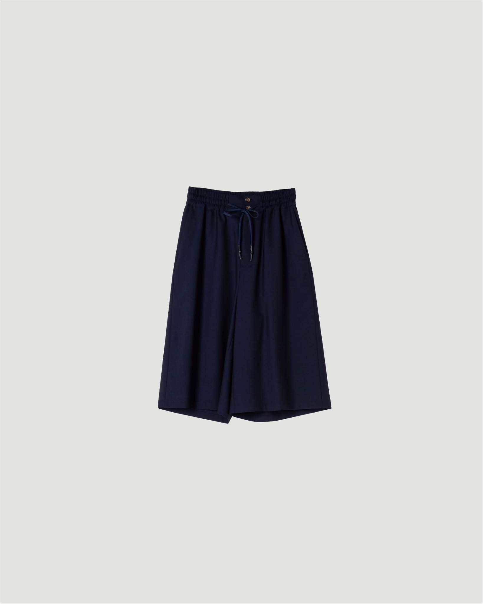 Super140 WOOL WIDE EASY 3/4 LENGTH SHORTS .06【NAVY】