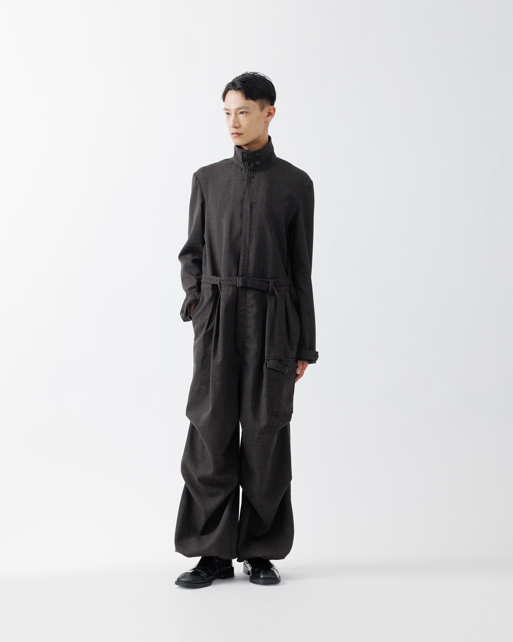 ROUGH WOOL JUMPSUIT .15【DARK BROWN】