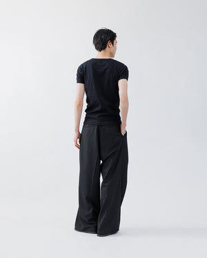 STRIPE WOOL 3TUCK BAGGY TROUSERS .16【BLACK ST】 – SUBLATIONS
