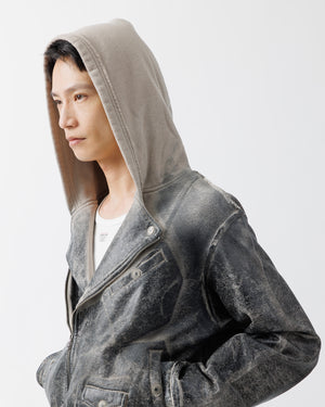 美品 UNDERCOVER 牛革 ライダースジャケット フード パーカー グレー CRACKING COATED RIDERS PARKA .15【SAND BEIGE BASE】 – SUBLATIONS