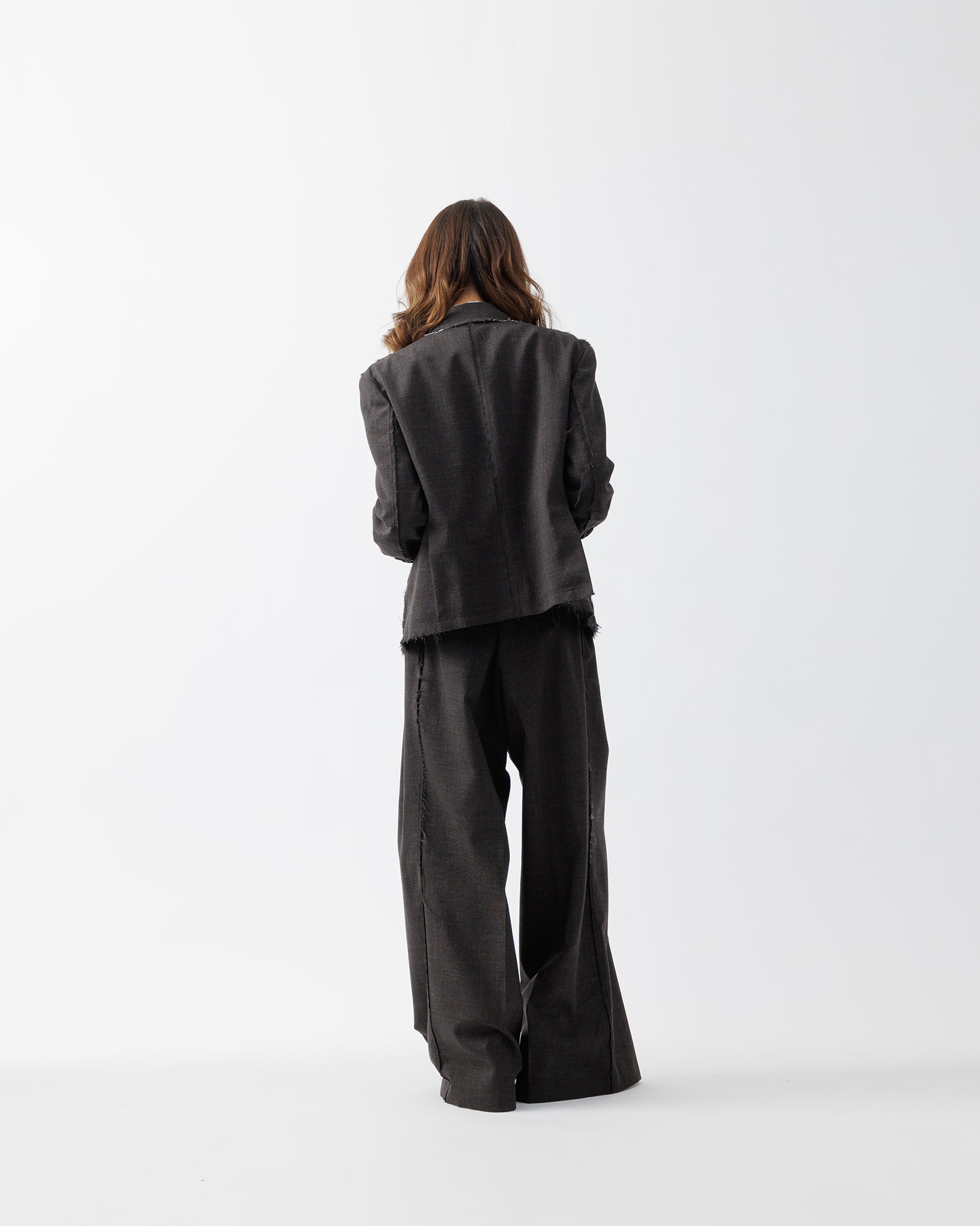 ROUGH WOOL 3TUCK BAGGY TROUSERS .15【DARK BROWN】