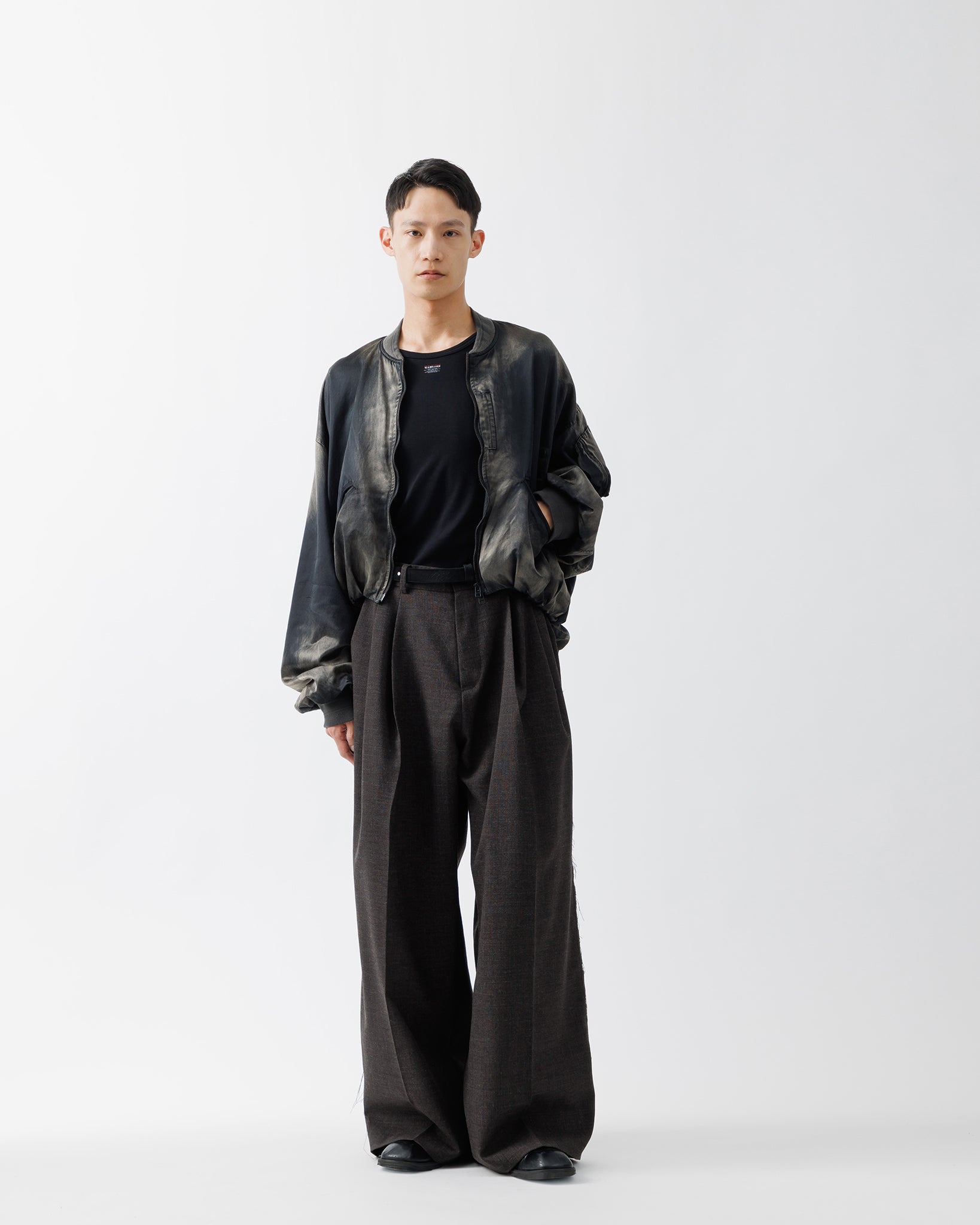 ROUGH WOOL 3TUCK BAGGY TROUSERS .15【DARK BROWN】