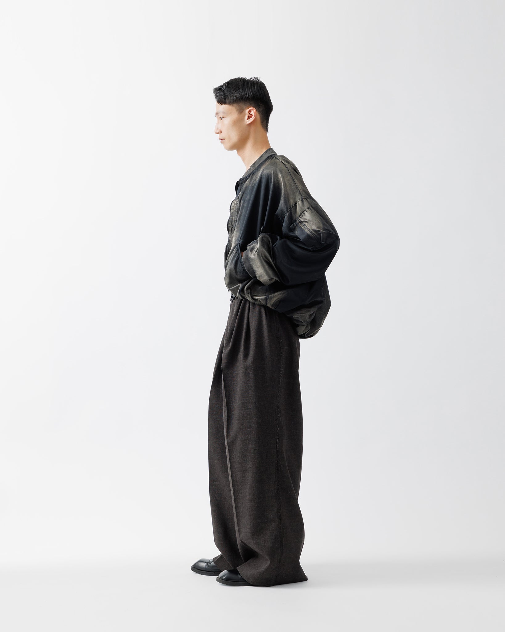 ROUGH WOOL 3TUCK BAGGY TROUSERS .15【DARK BROWN】
