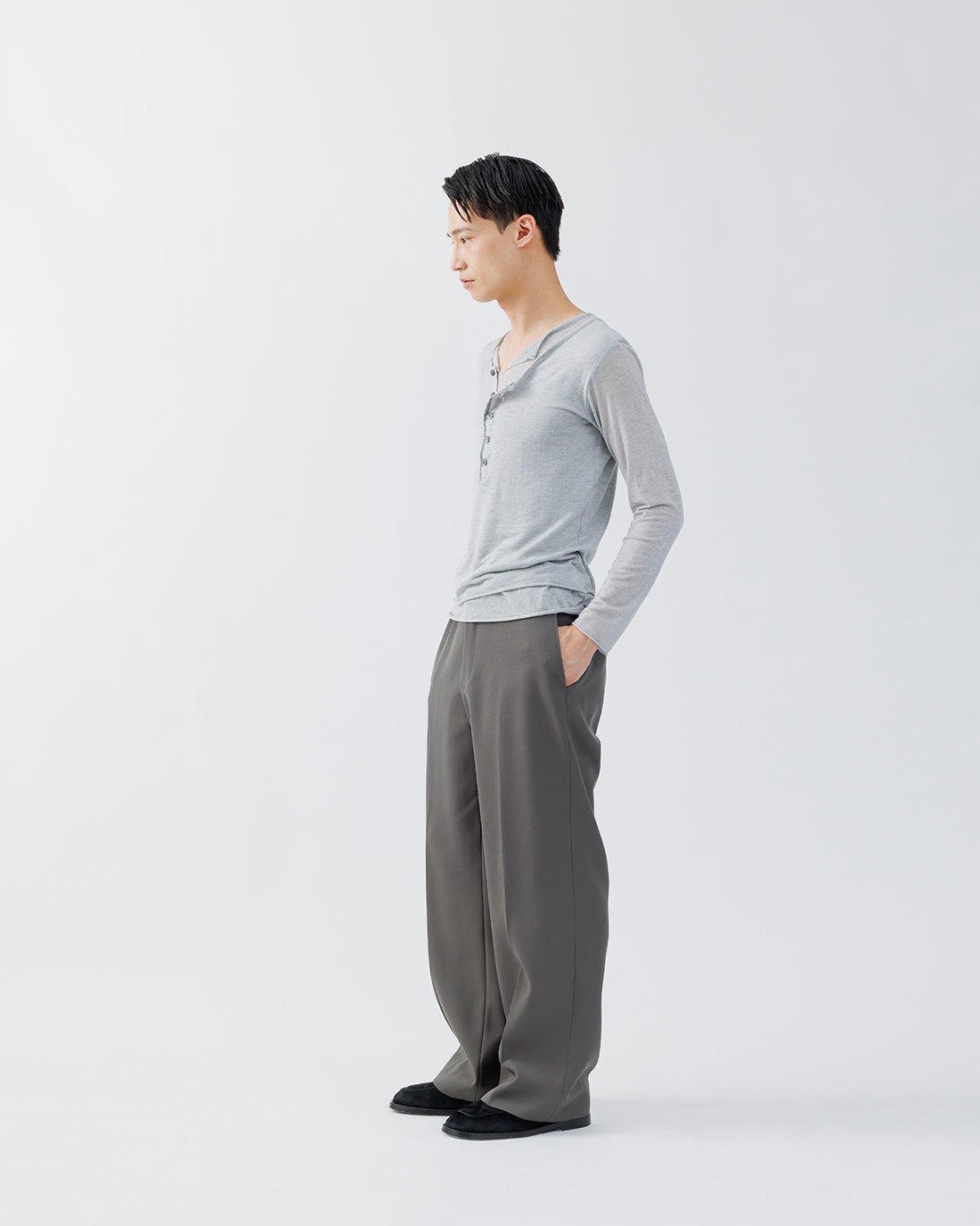 LAYERED HENLEY-NECK SHIRT .16【HEATHER GRAY】 – SUBLATIONS