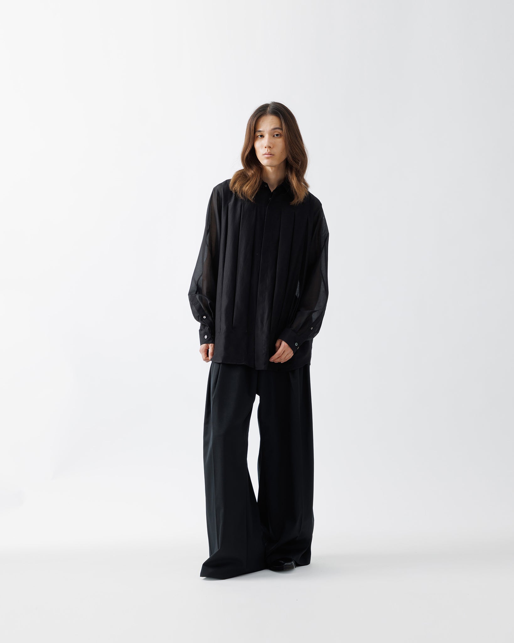 SHEER TUCK DRESS SHIRT .15【BLACK】