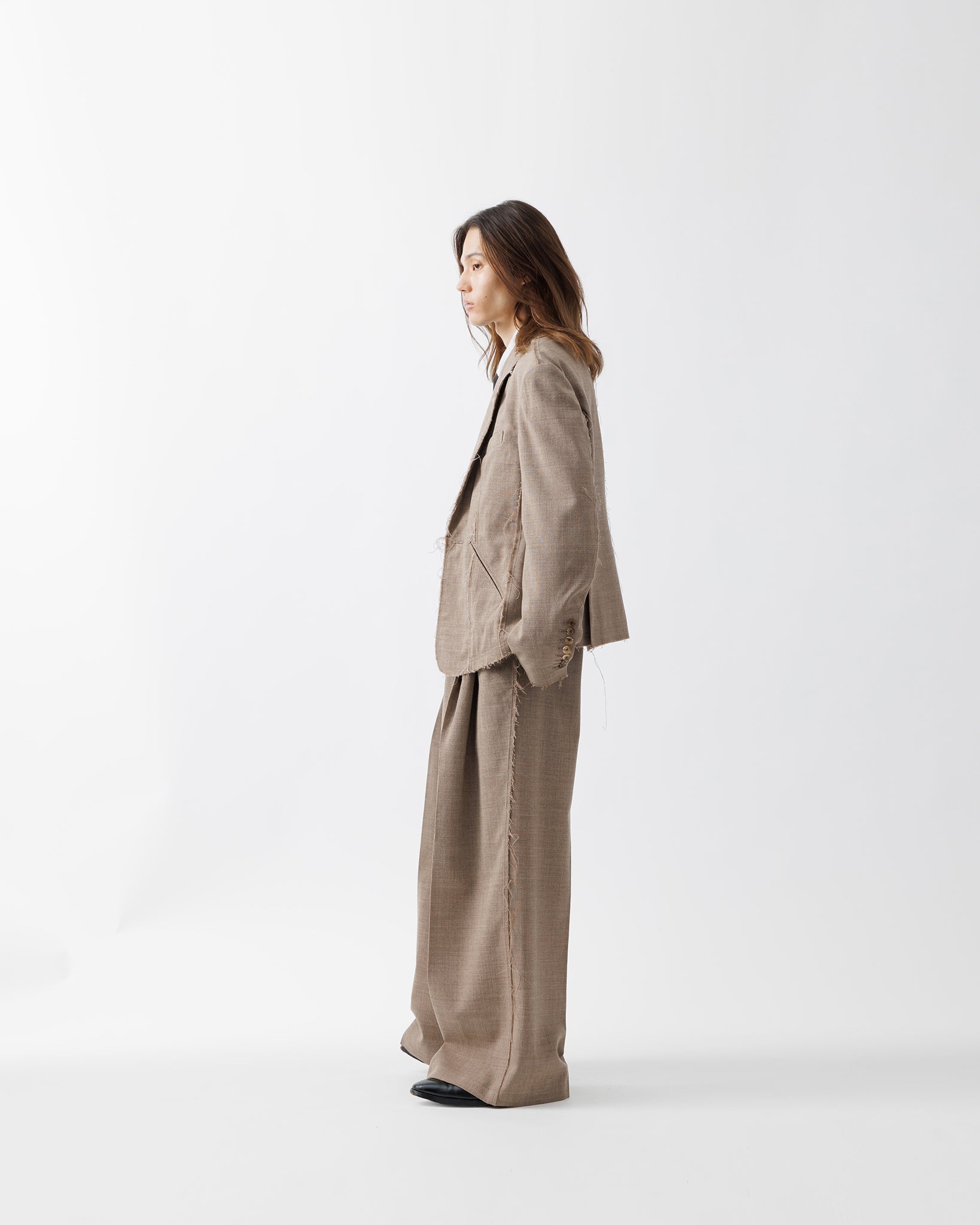 ROUGH WOOL 3TUCK BAGGY TROUSERS .15【BEIGE】