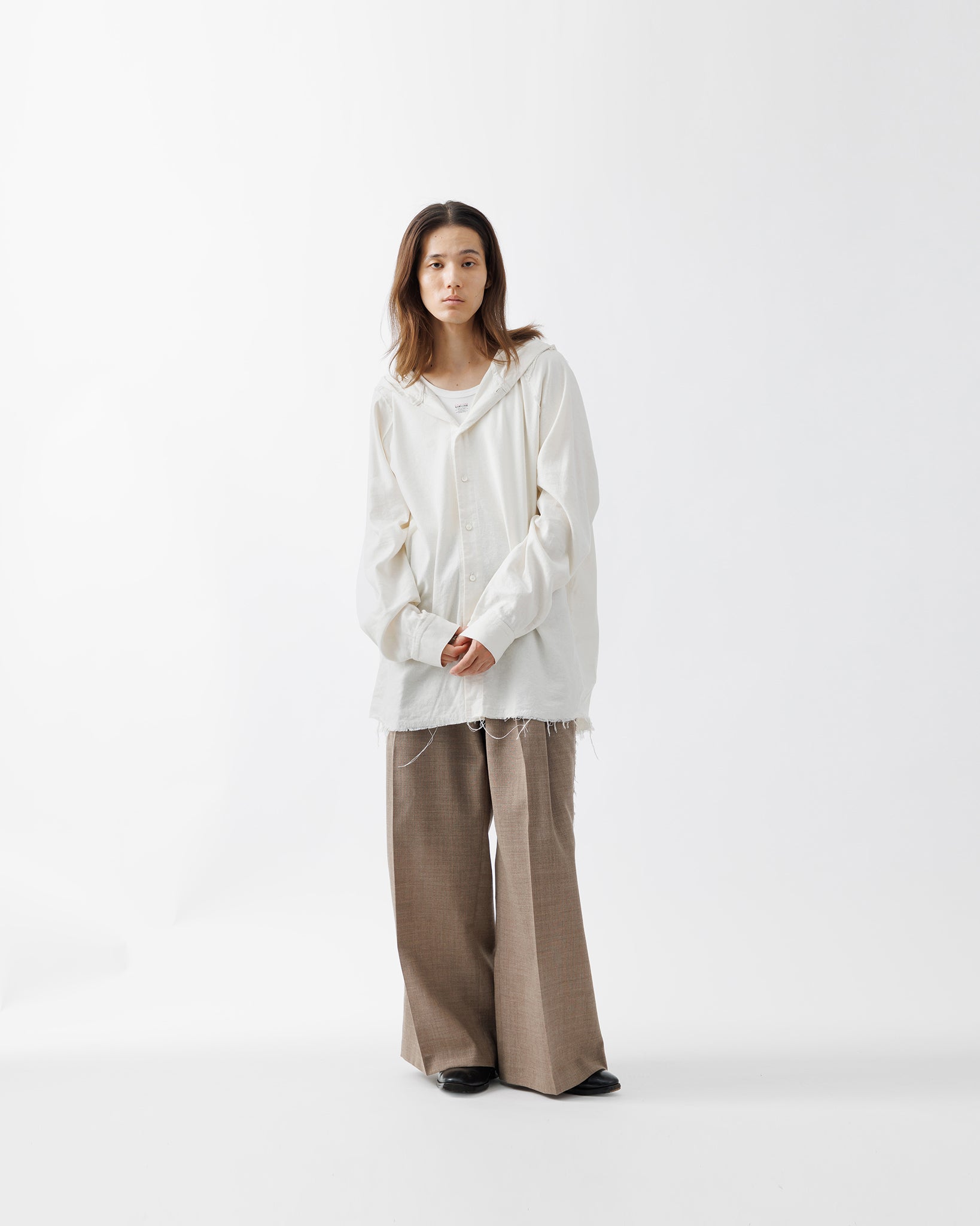 SILK LINEN HOODED SHIRT .15【OFF WHITE】