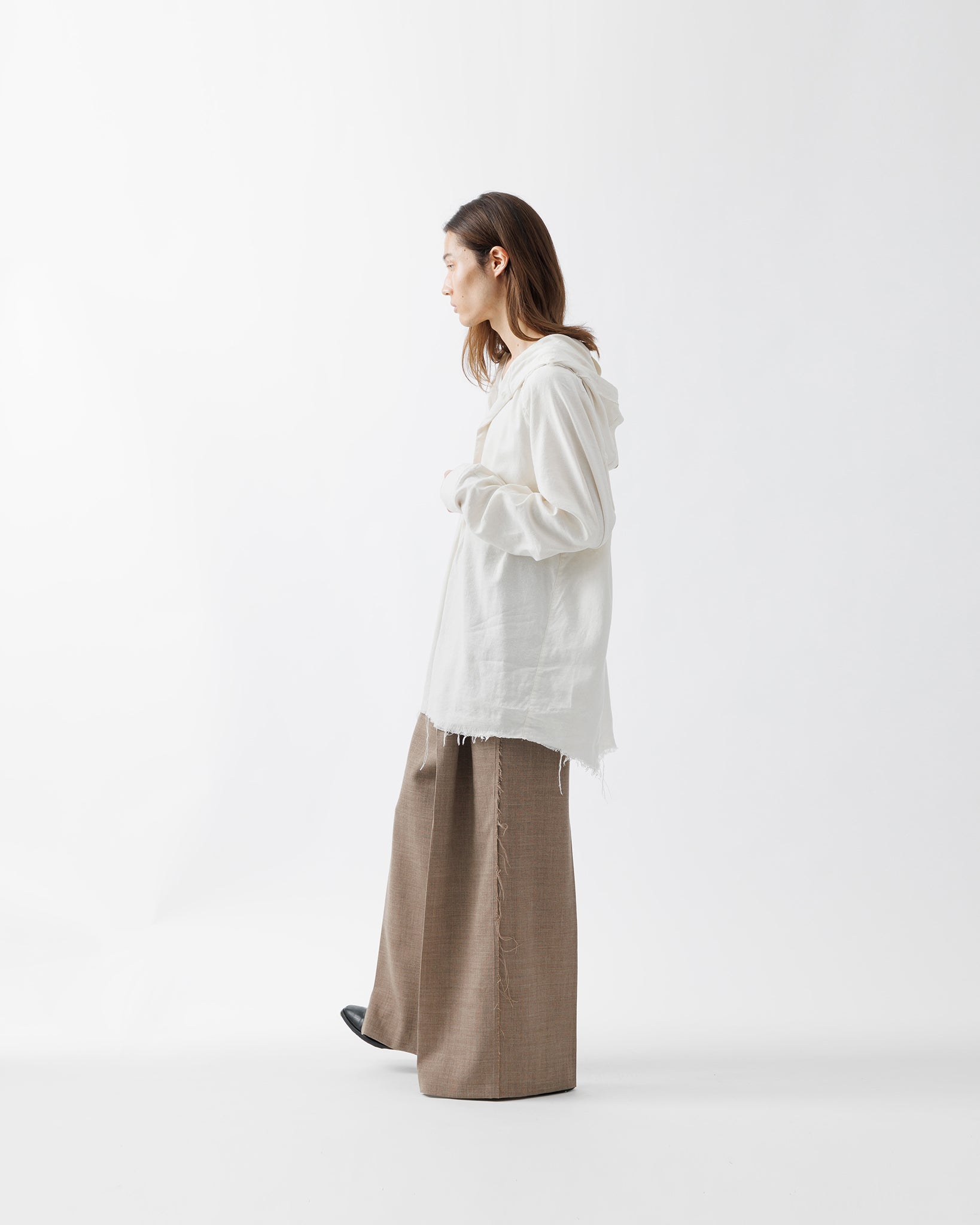 SILK LINEN HOODED SHIRT .15【OFF WHITE】