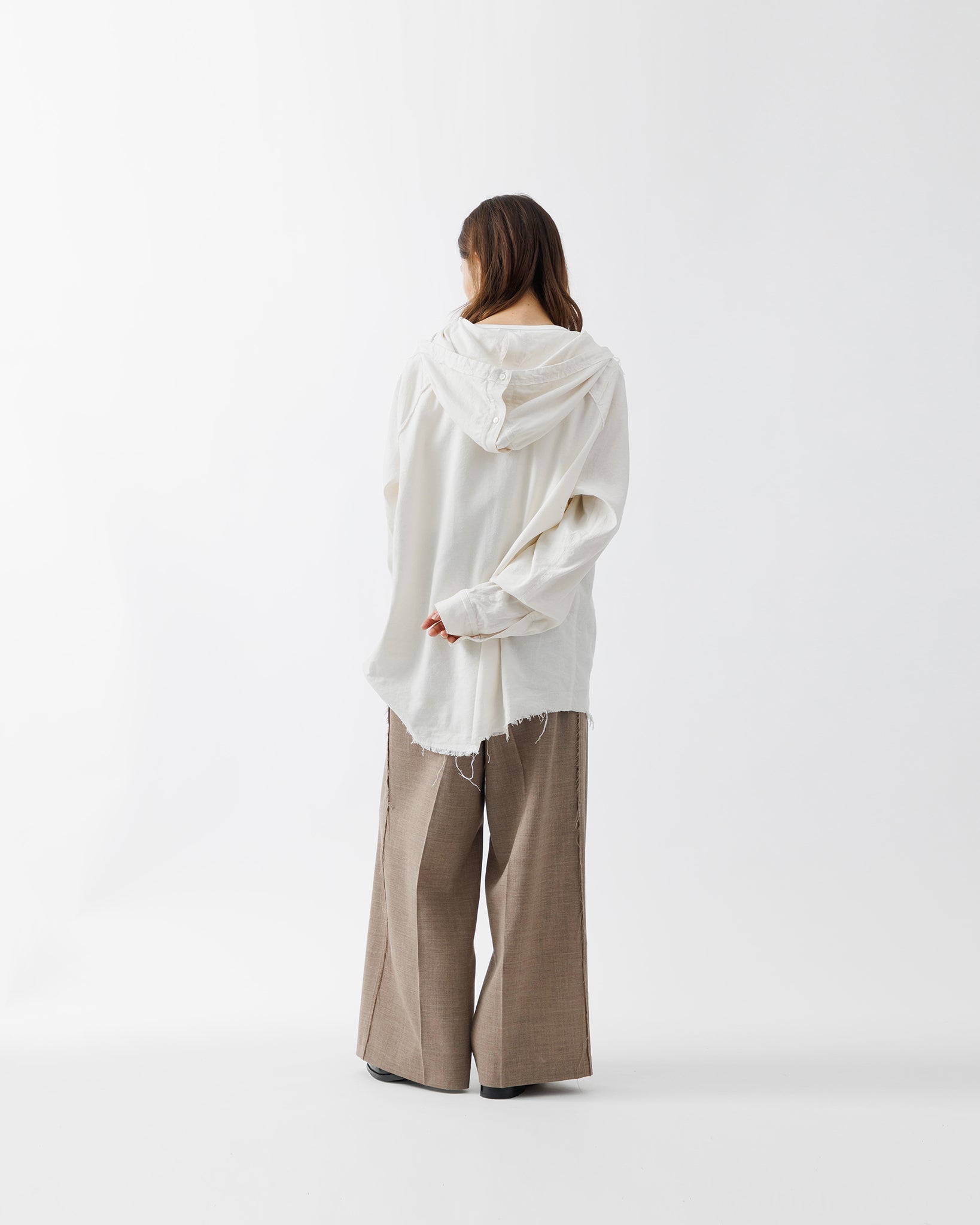 SILK LINEN HOODED SHIRT .15【OFF WHITE】