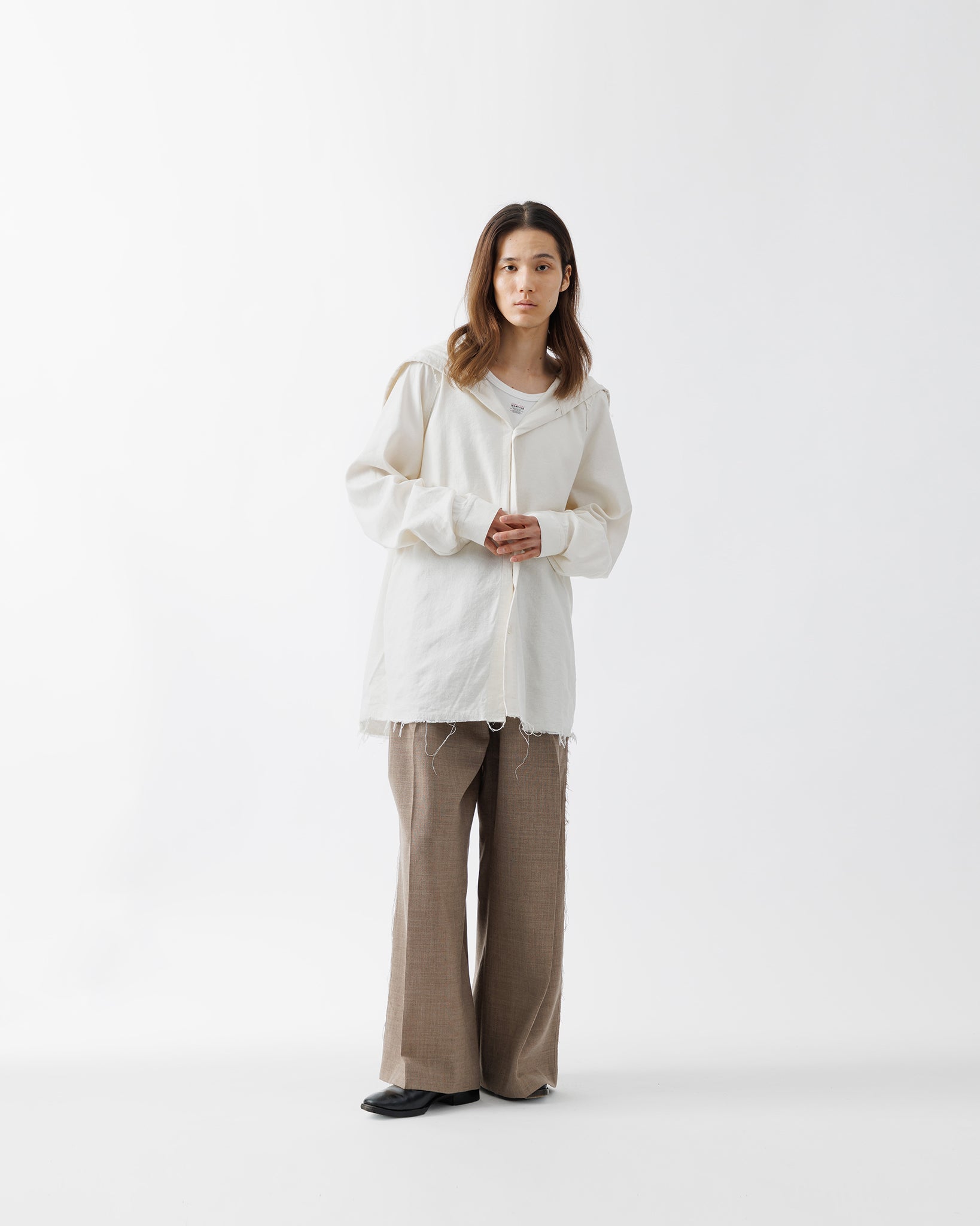 SILK LINEN HOODED SHIRT .15【OFF WHITE】