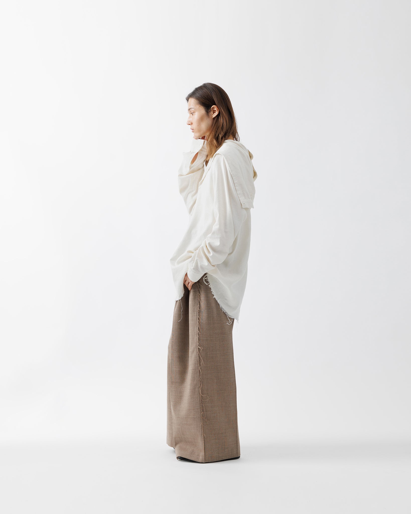 SILK LINEN HOODED SHIRT .15【OFF WHITE】