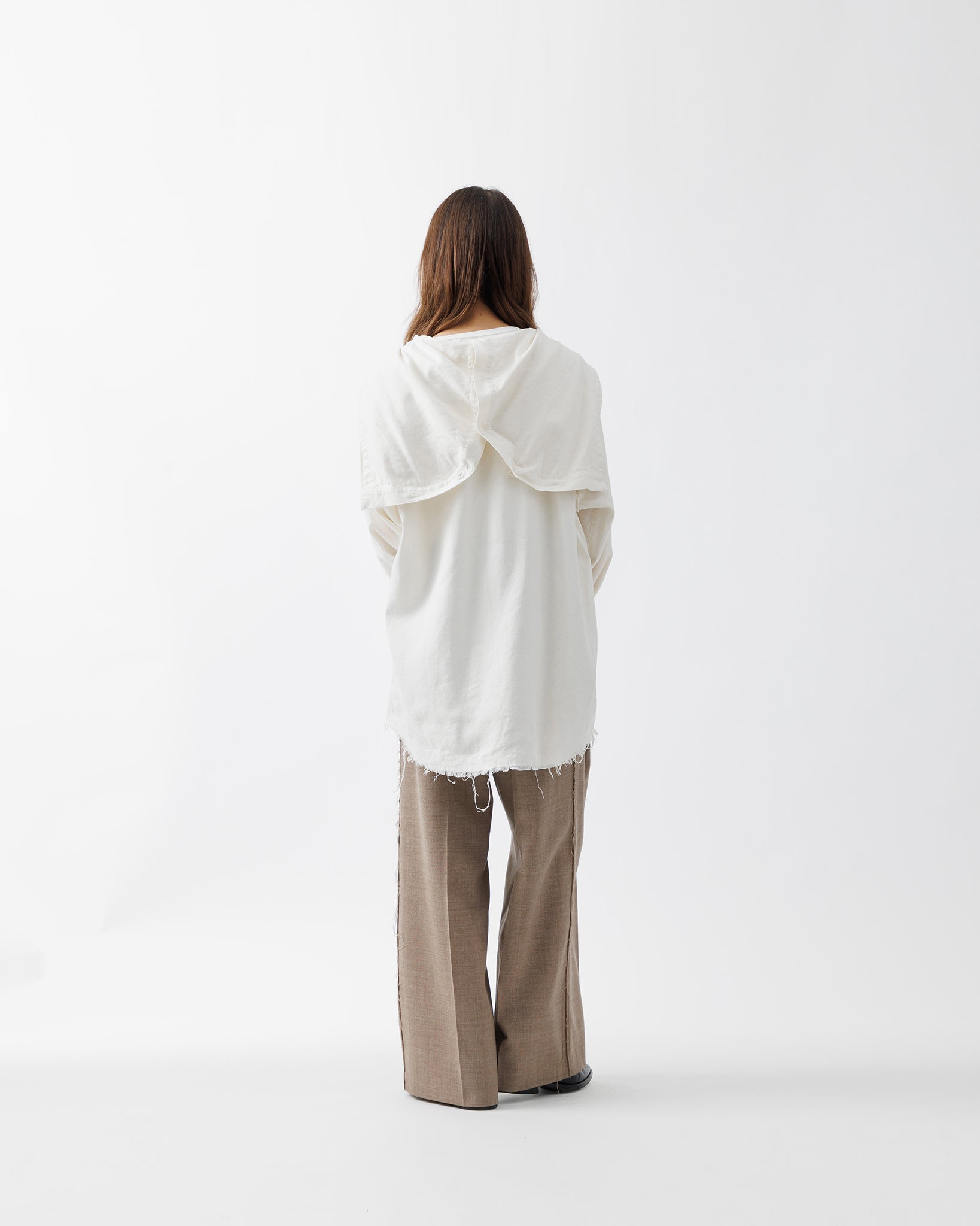 SILK LINEN HOODED SHIRT .15【OFF WHITE】
