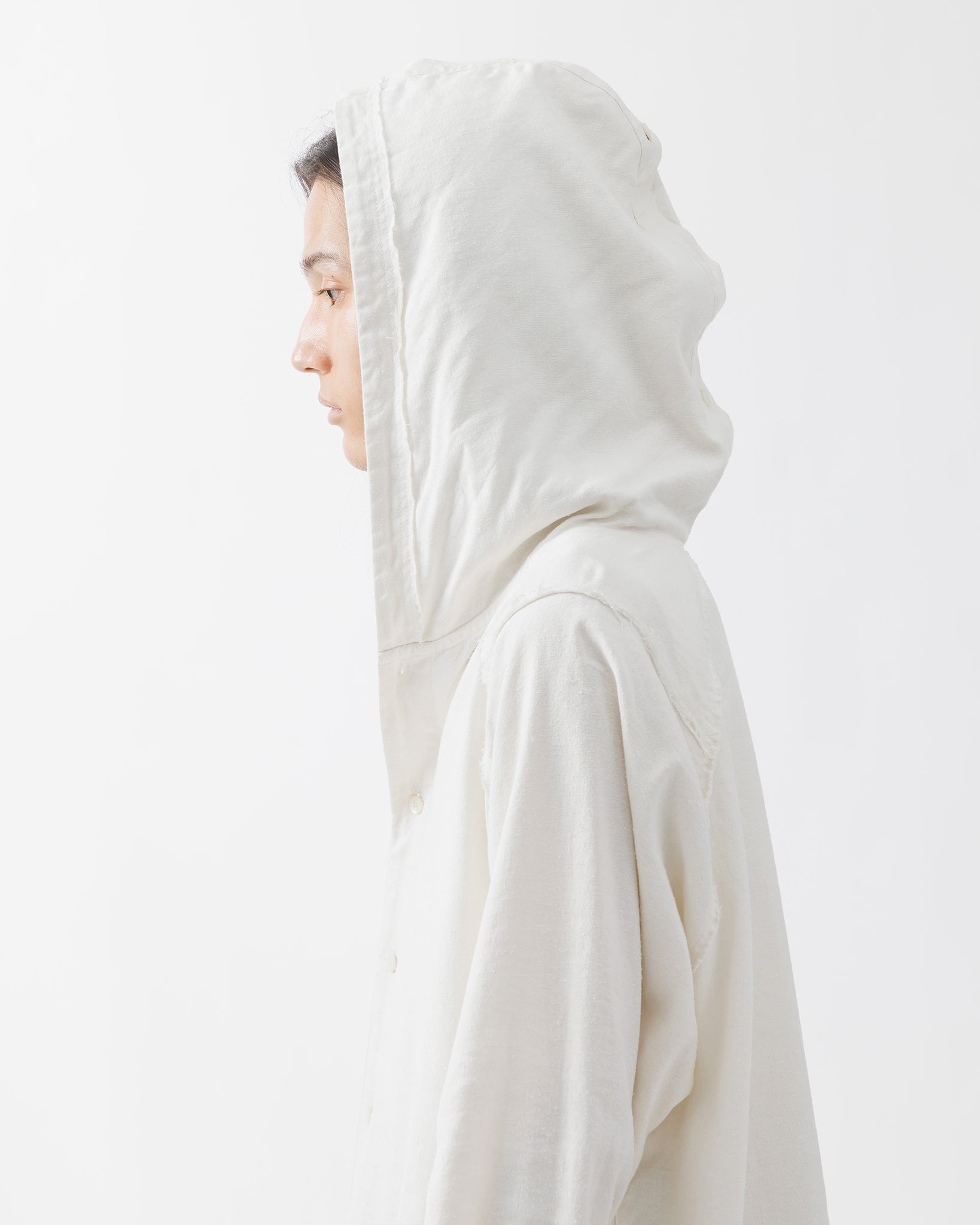 SILK LINEN HOODED SHIRT .15【OFF WHITE】