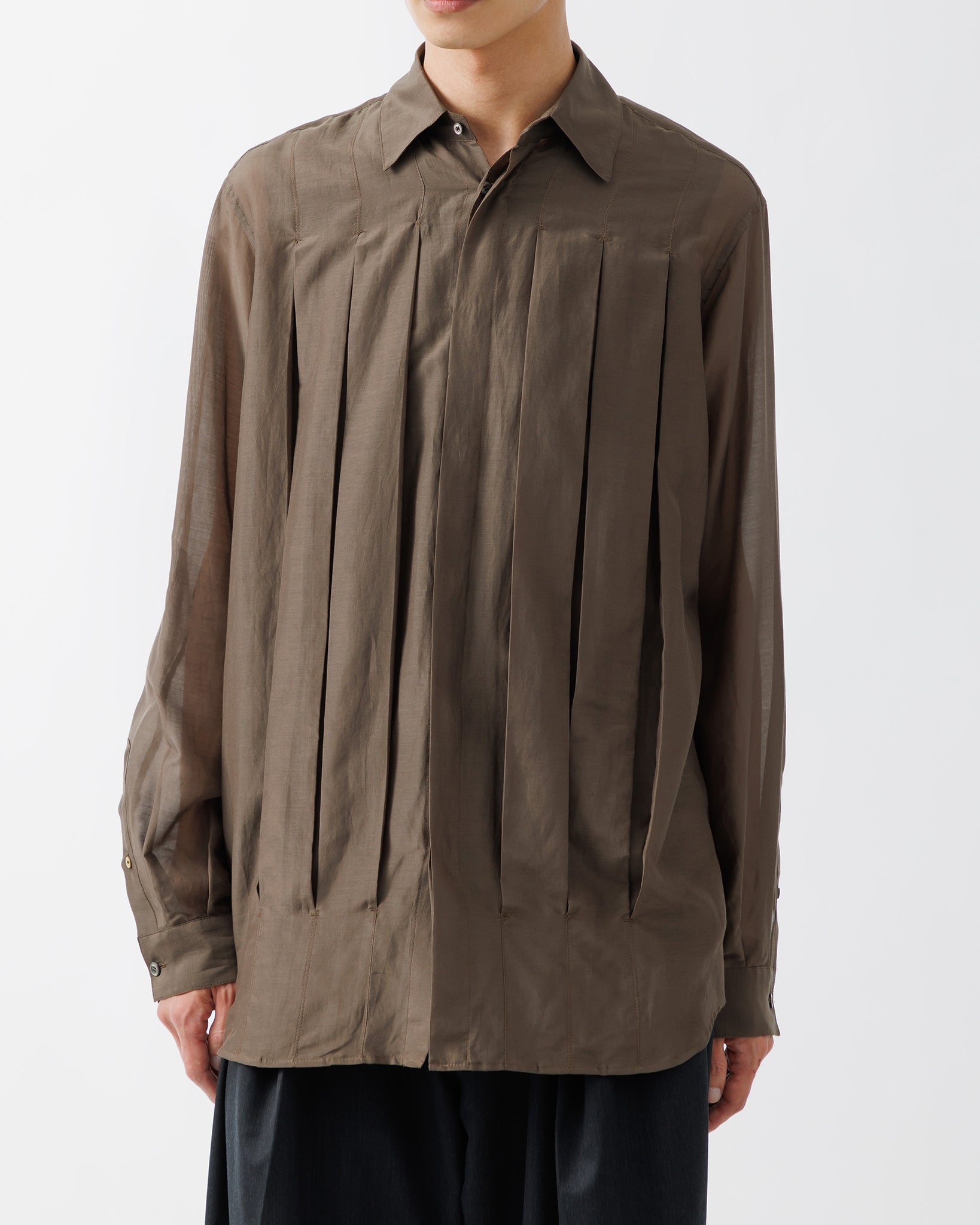 SHEER TUCK DRESS SHIRT .15【KHAKI】