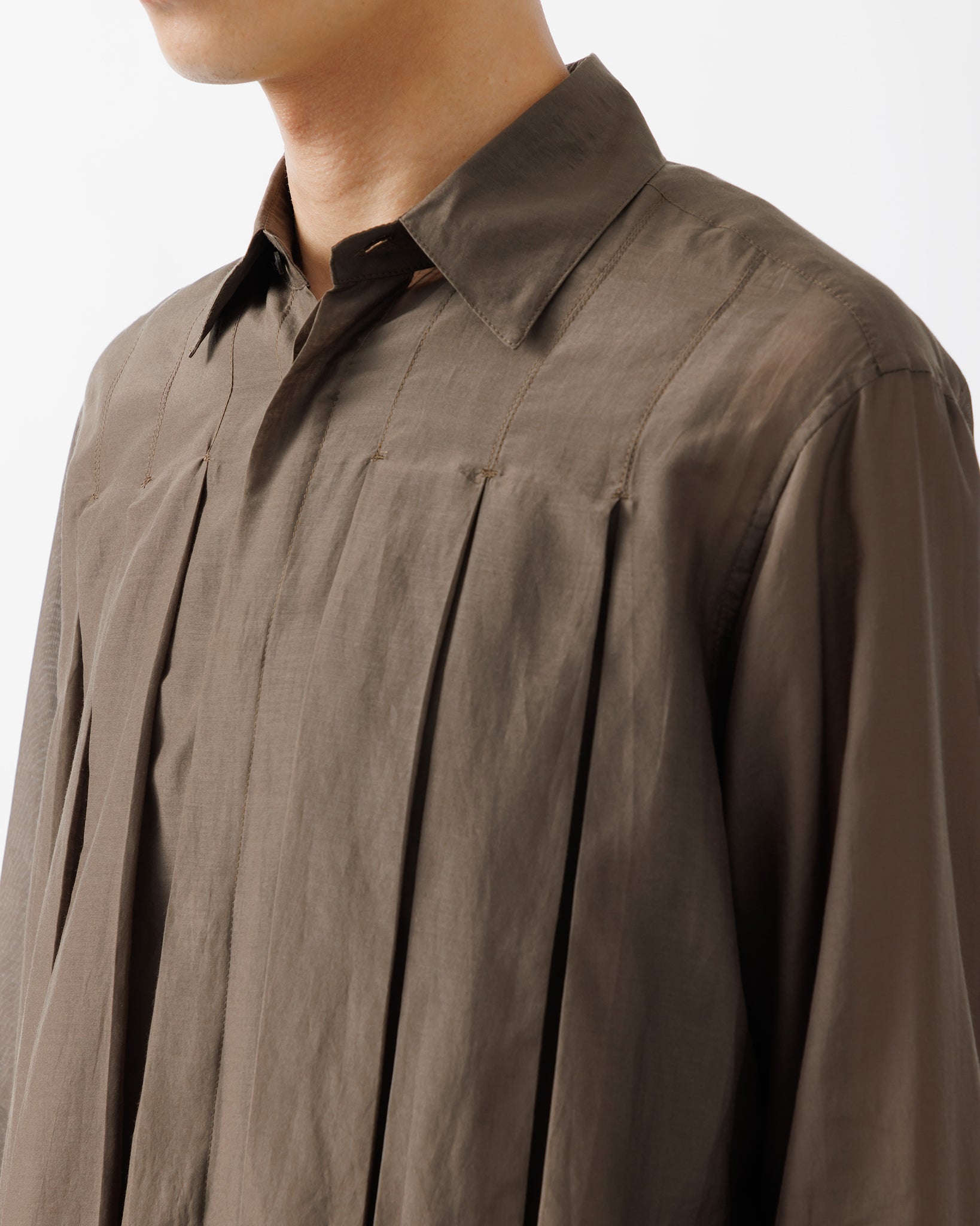 SHEER TUCK DRESS SHIRT .15【KHAKI】