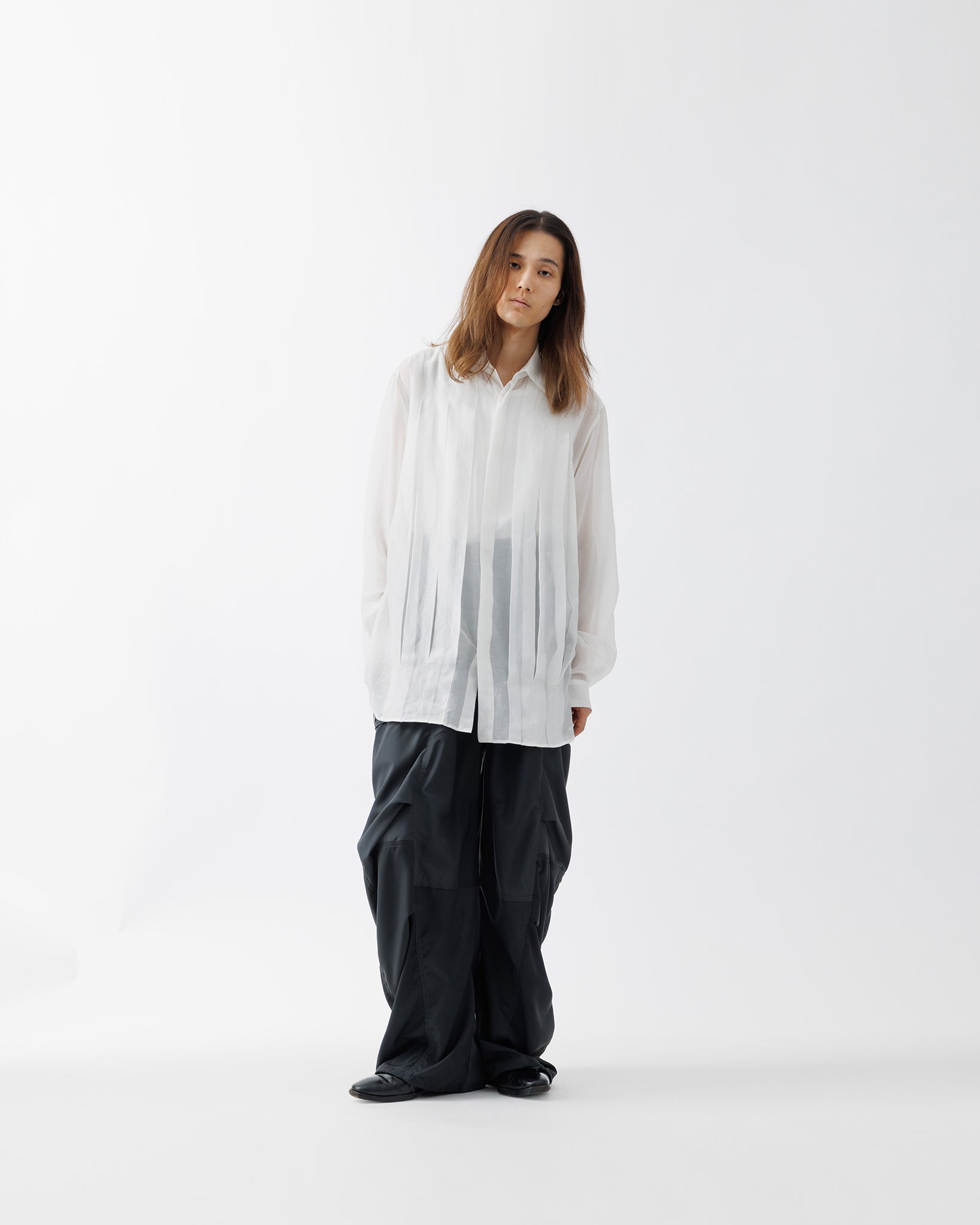 SHEER TUCK DRESS SHIRT .15【WHITE】