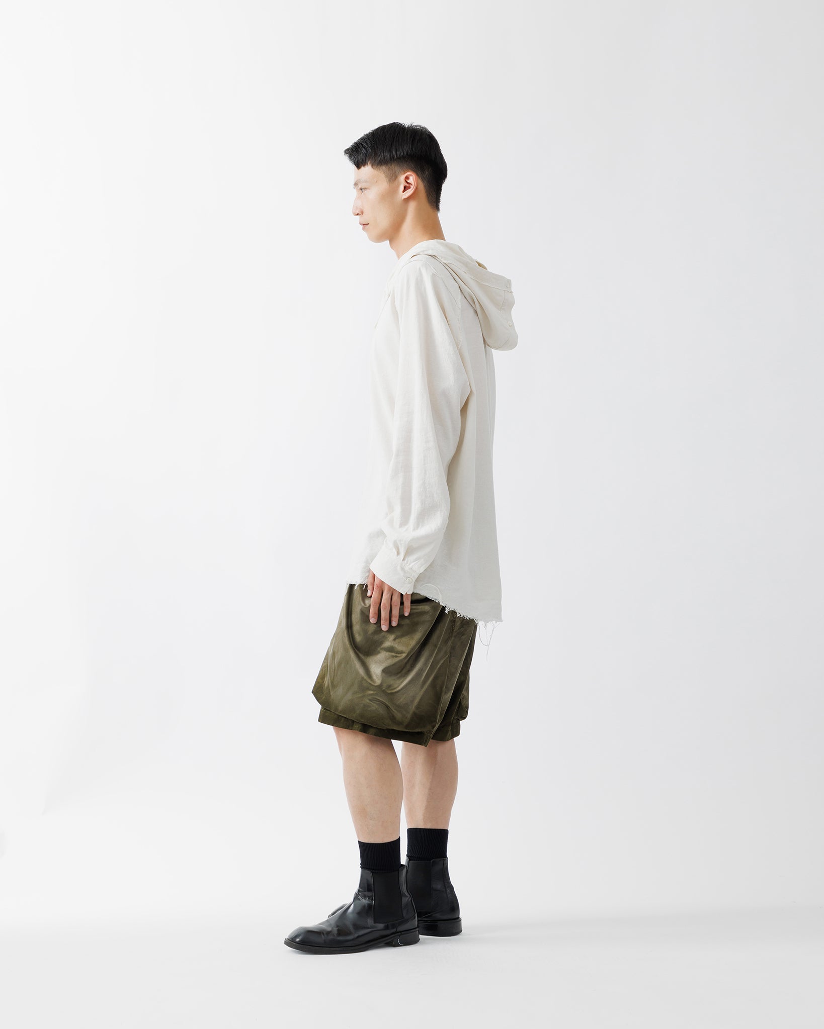SILK LINEN HOODED SHIRT .15【OFF WHITE】