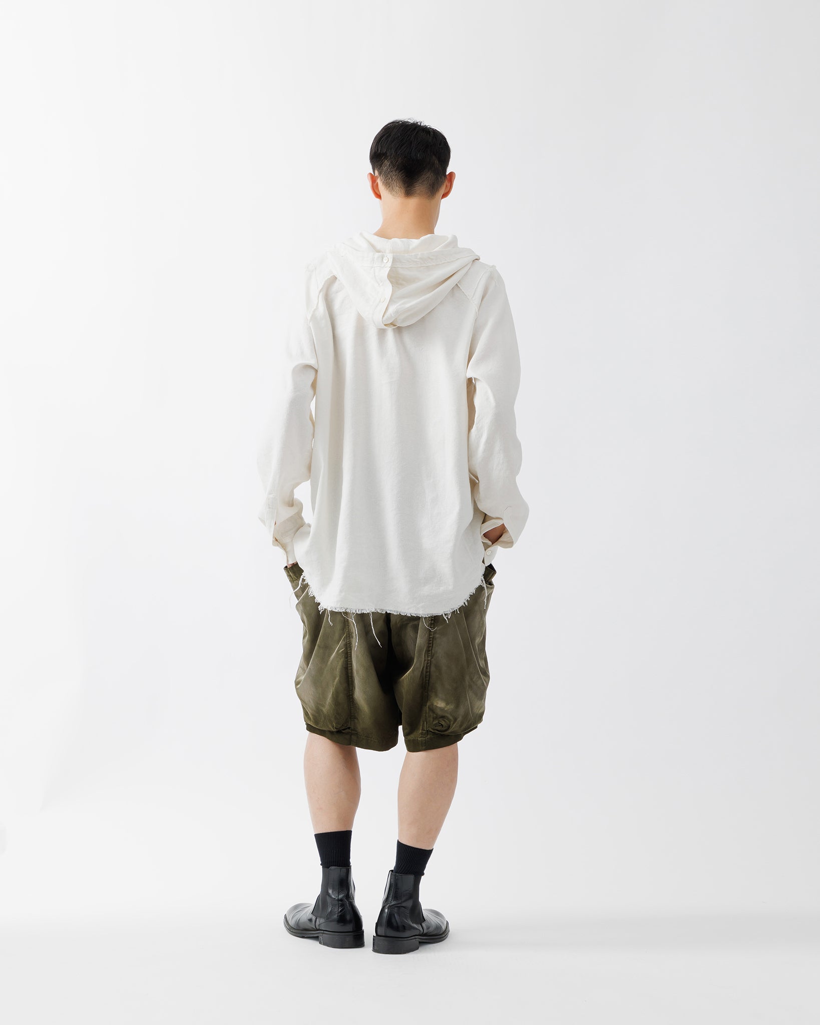 SILK LINEN HOODED SHIRT .15【OFF WHITE】