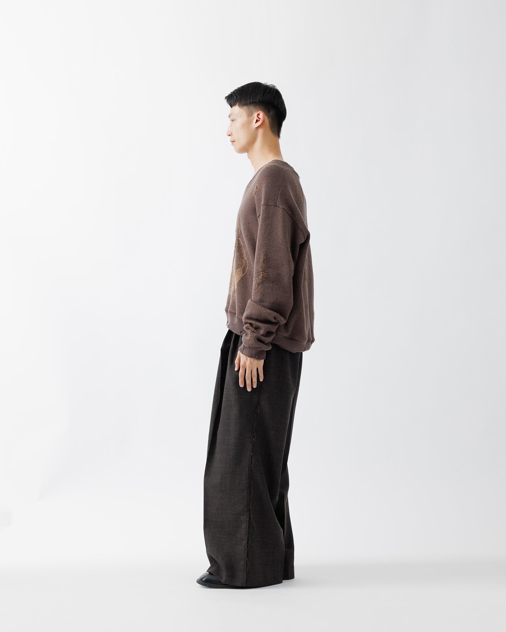 ROUGH WOOL 3TUCK BAGGY TROUSERS .15【DARK BROWN】
