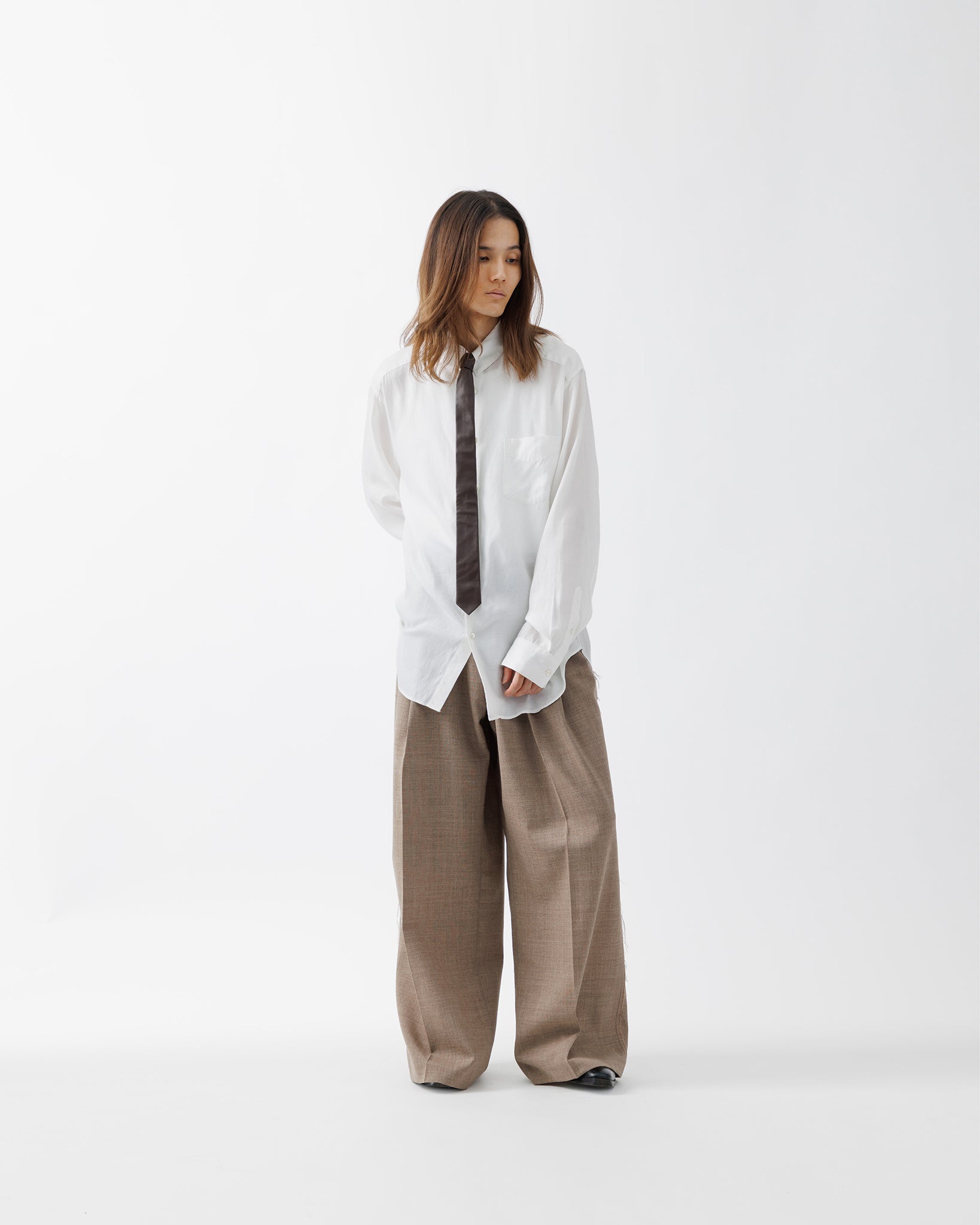 LAMB LEATHER NARROW TIE【BROWN】