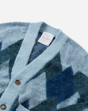 ARGYLE LOW SILHOUETTE MOHAIR CARDIGAN .07【BLUE】