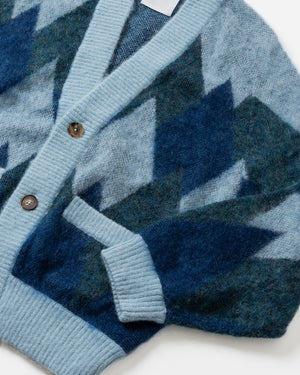 ARGYLE LOW SILHOUETTE MOHAIR CARDIGAN .07【BLUE】