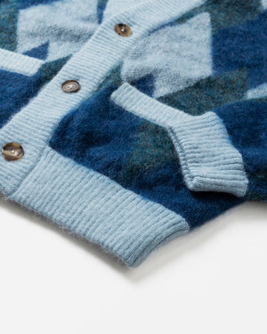 ARGYLE LOW SILHOUETTE MOHAIR CARDIGAN .07【BLUE】