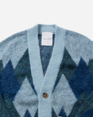 ARGYLE LOW SILHOUETTE MOHAIR CARDIGAN .07【BLUE】