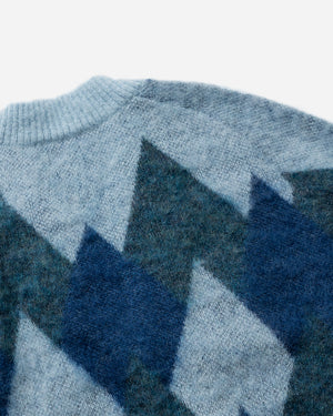 ARGYLE LOW SILHOUETTE MOHAIR CARDIGAN .07【BLUE】