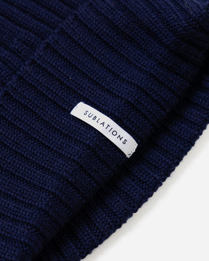 WASHABLE WOOL RIB KNIT CAP .07【NAVY】