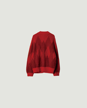 ARGYLE LOW SILHOUETTE MOHAIR CARDIGAN .07【RED】