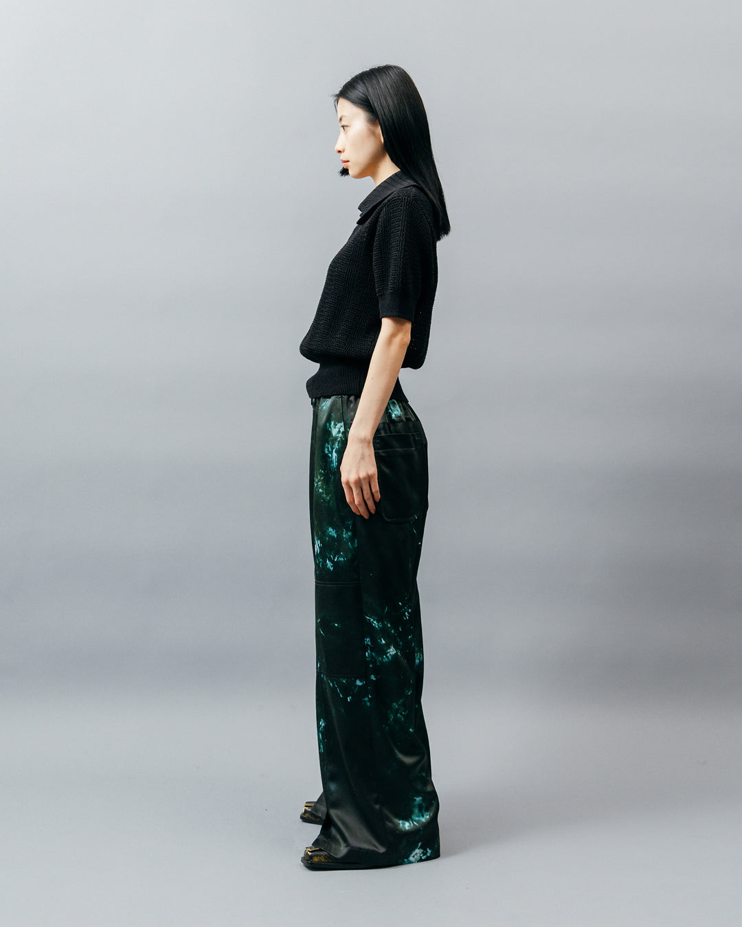 GRAPHIC PRINT PANEL EASY PANTS .09【GREEN GEM】