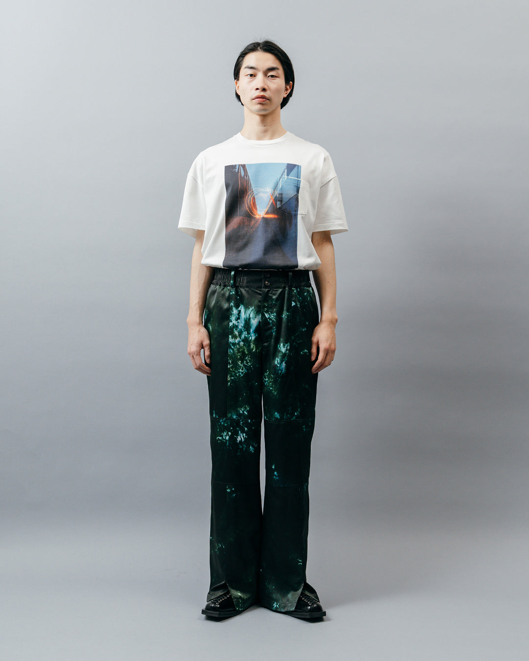 GRAPHIC PRINT PANEL EASY PANTS .09【GREEN GEM】