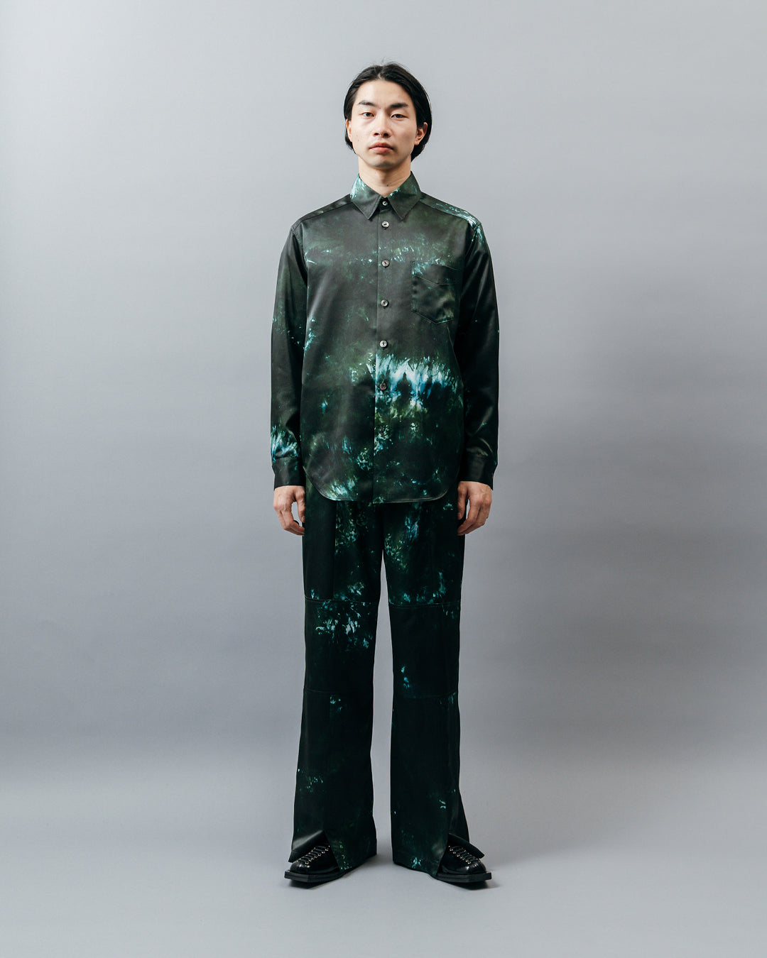 GRAPHIC PRINT PANEL EASY PANTS .09【GREEN GEM】