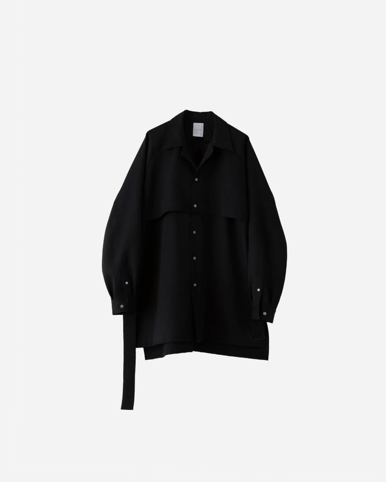 WOOL GABARDINE BELTED OPEN COLLAR SHIRT .05【BLACK】