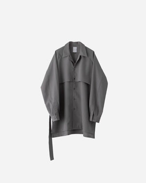 WOOL GABARDINE BELTED OPEN COLLAR SHIRT .05【GREY】