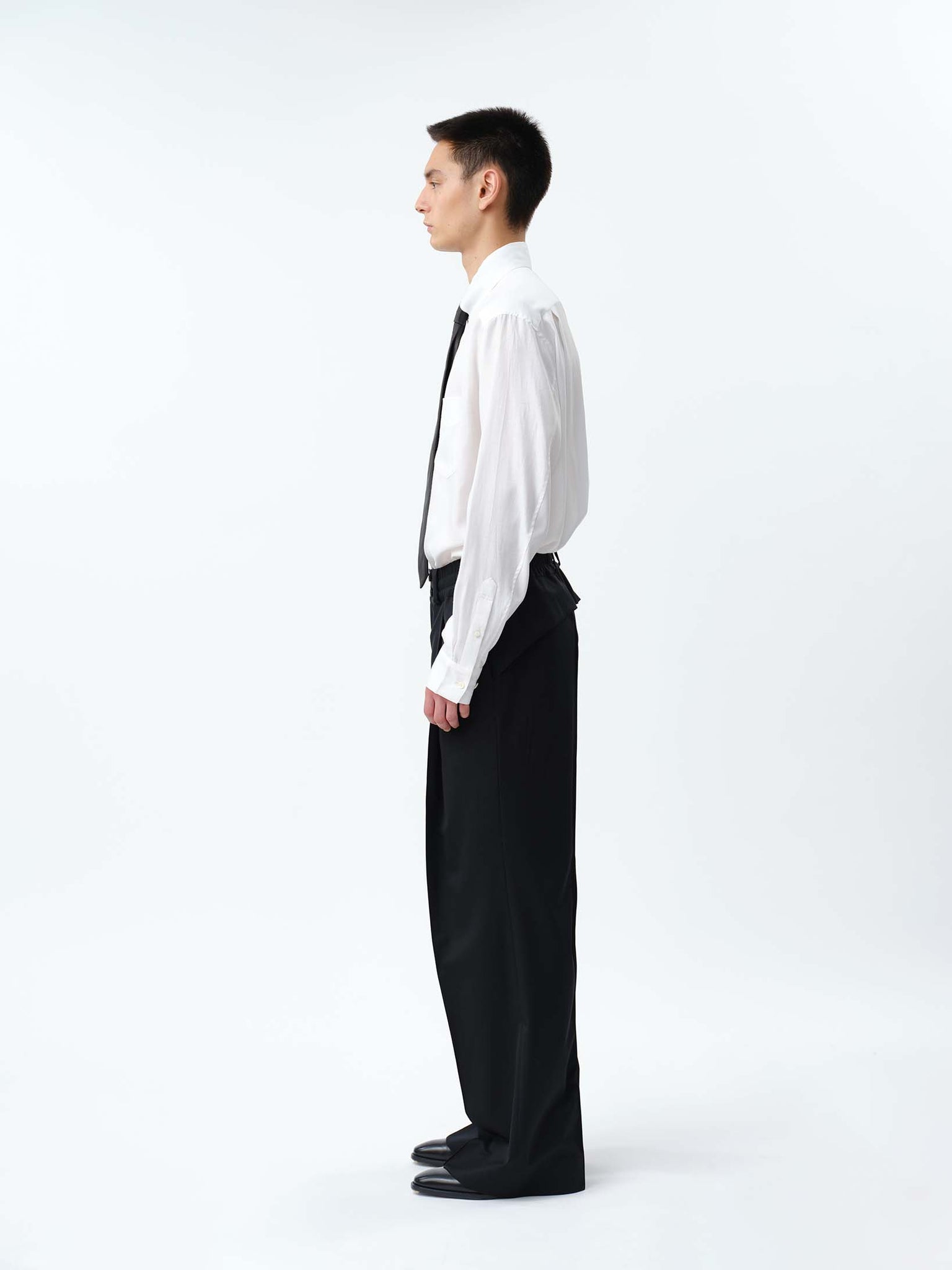 SUPER140 PINTUCK BAGGY EASY TROUSERS .12【BLACK】