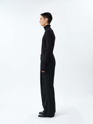 SUPER140 PINTUCK BAGGY EASY TROUSERS .12【BLACK】