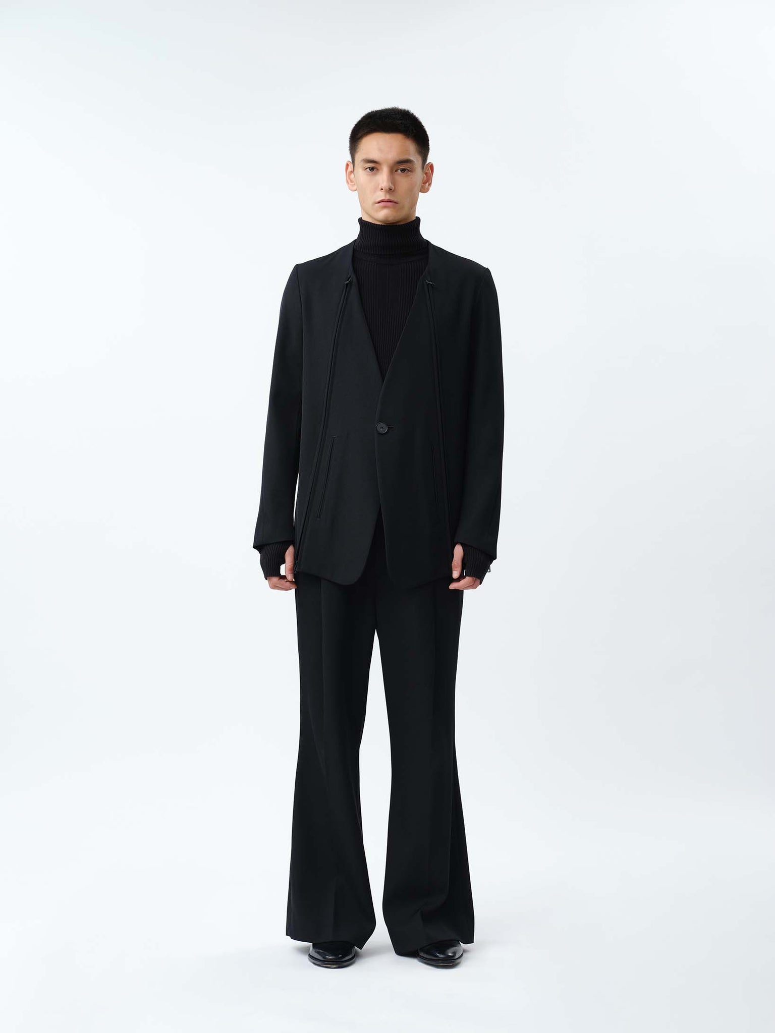 HEAVY WOOL GABARDINE FLARE EASY TROUSERS .12【BLACK】