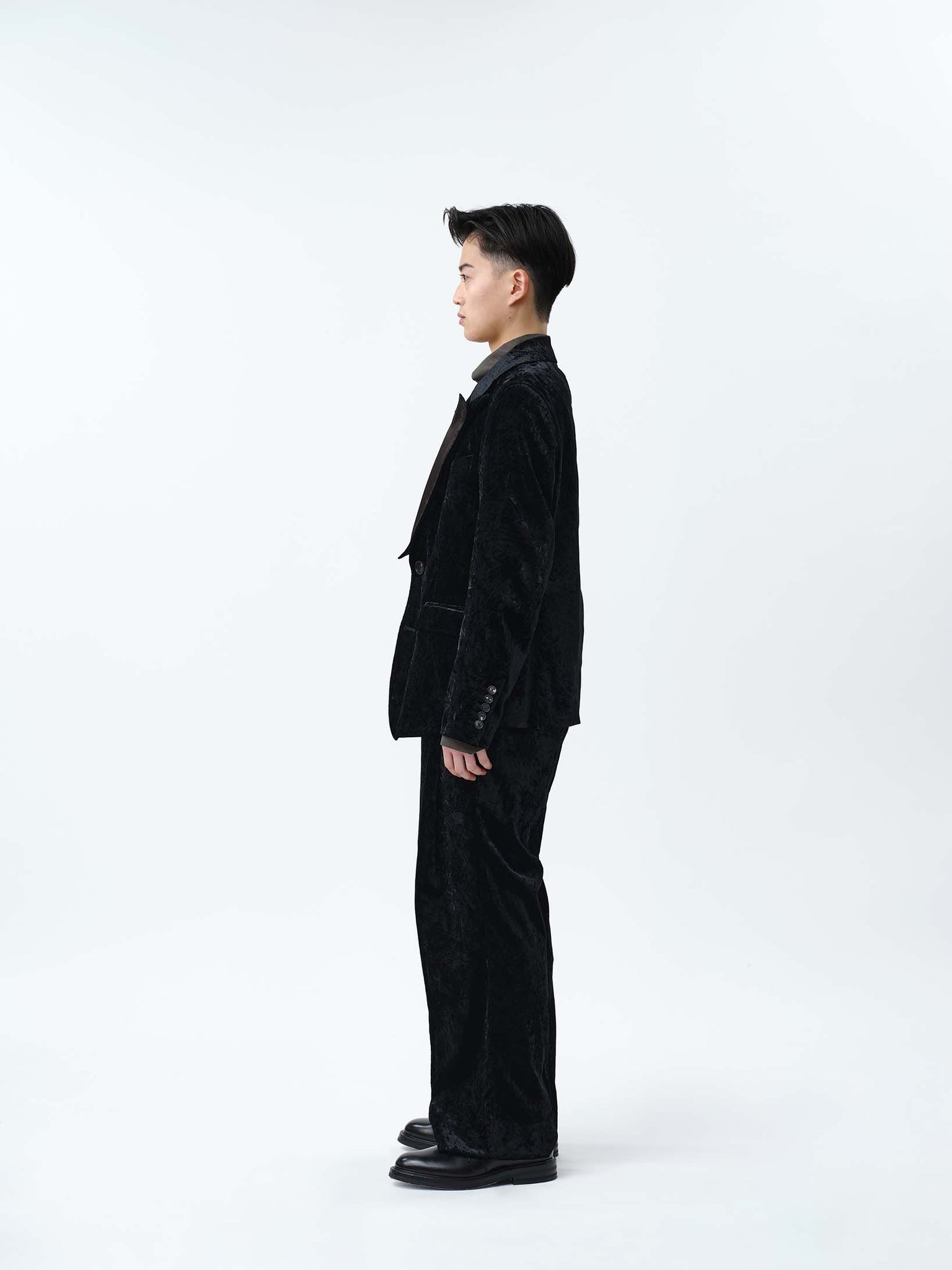 VELVET PINTUCK BAGGY EASY TROUSERS .12【BLACK】