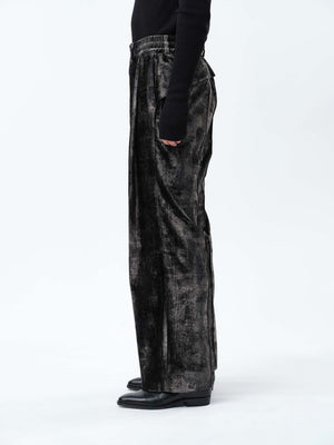 PRINT VELVET PINTUCK BAGGY EASY TROUSERS .12【TOD BLACK】